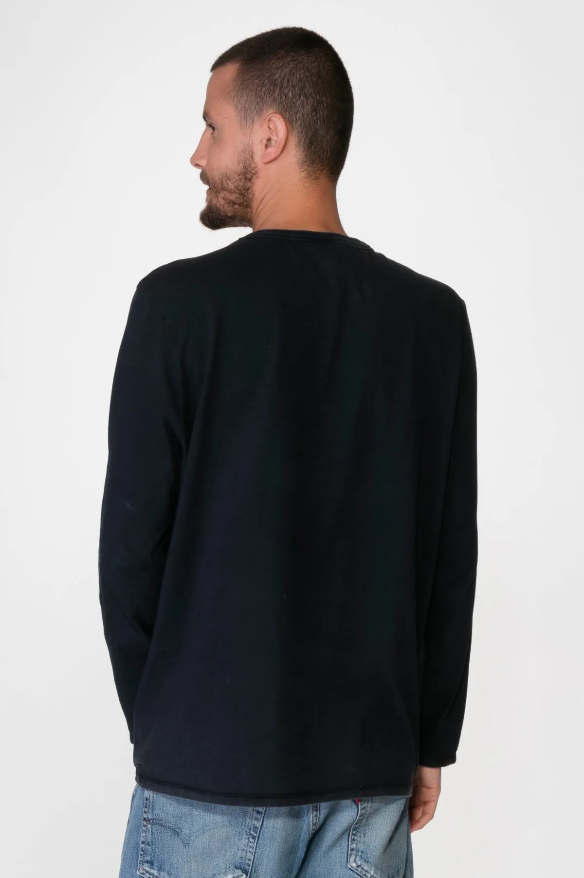 Black Men Washed Long Sleeves Tee