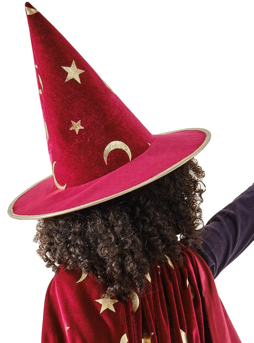 Deluxe Burgundy Velvet and Gold Kids Magician Hat