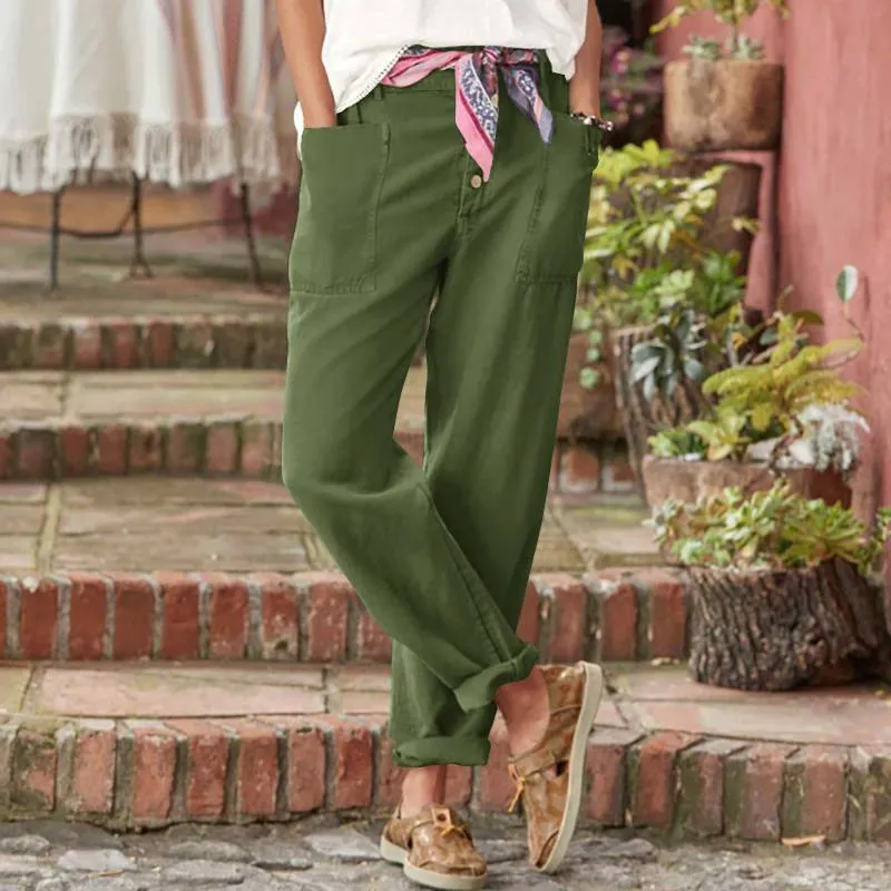 Fashion Breasted Cotton Linen Loose Pants