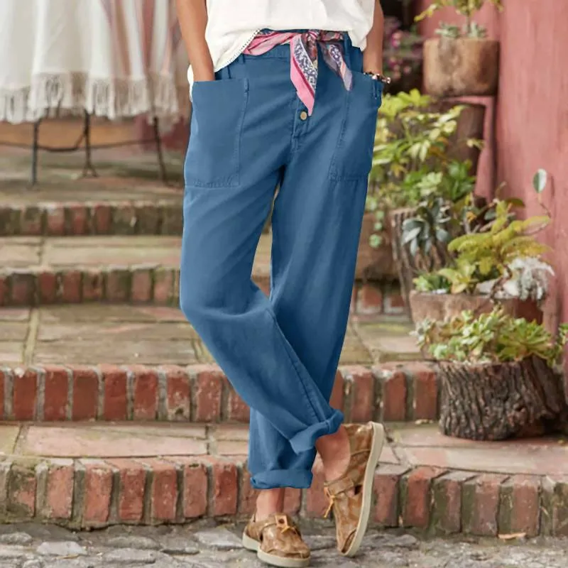 Fashion Breasted Cotton Linen Loose Pants