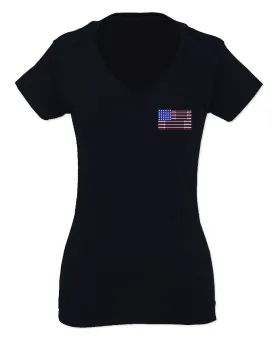 Fitness Bars America American Flags Gym Tough Workout For Women V neck fitted T Shirt