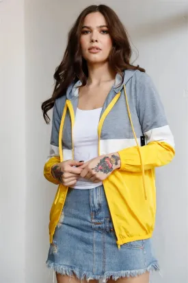 Grey Mustard & White Colorblock Zip-Up Hooded Wind Jacket /2-3-1