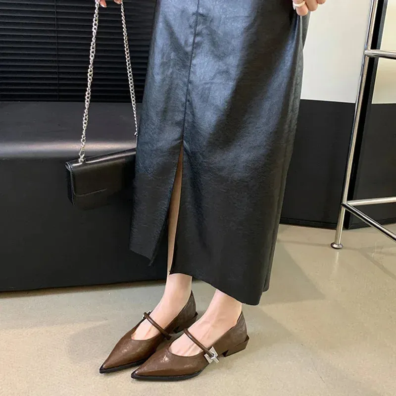 Hnzxzm Spring Autumn Pointed Toe Women Pumps Fashion Shallow Low Heel Shoes Ladies Street Style Mary Jane Shoes