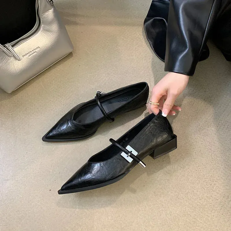 Hnzxzm Spring Autumn Pointed Toe Women Pumps Fashion Shallow Low Heel Shoes Ladies Street Style Mary Jane Shoes