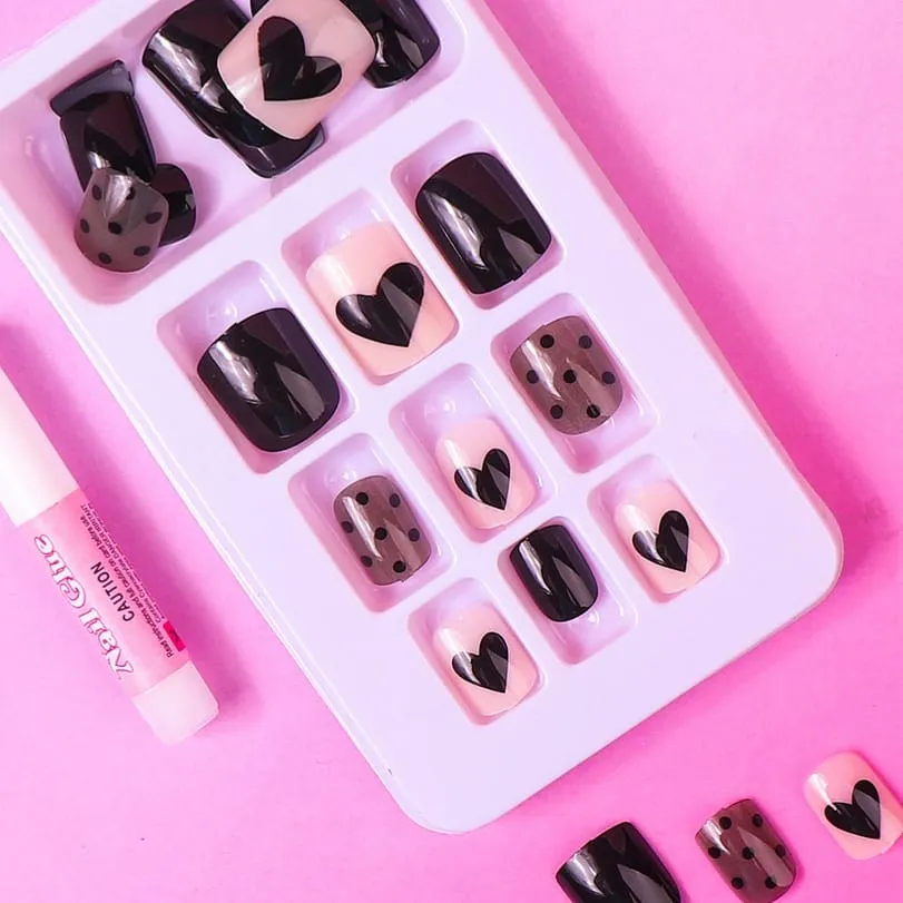 Pretty Pink Heart Dotted Faux Nail