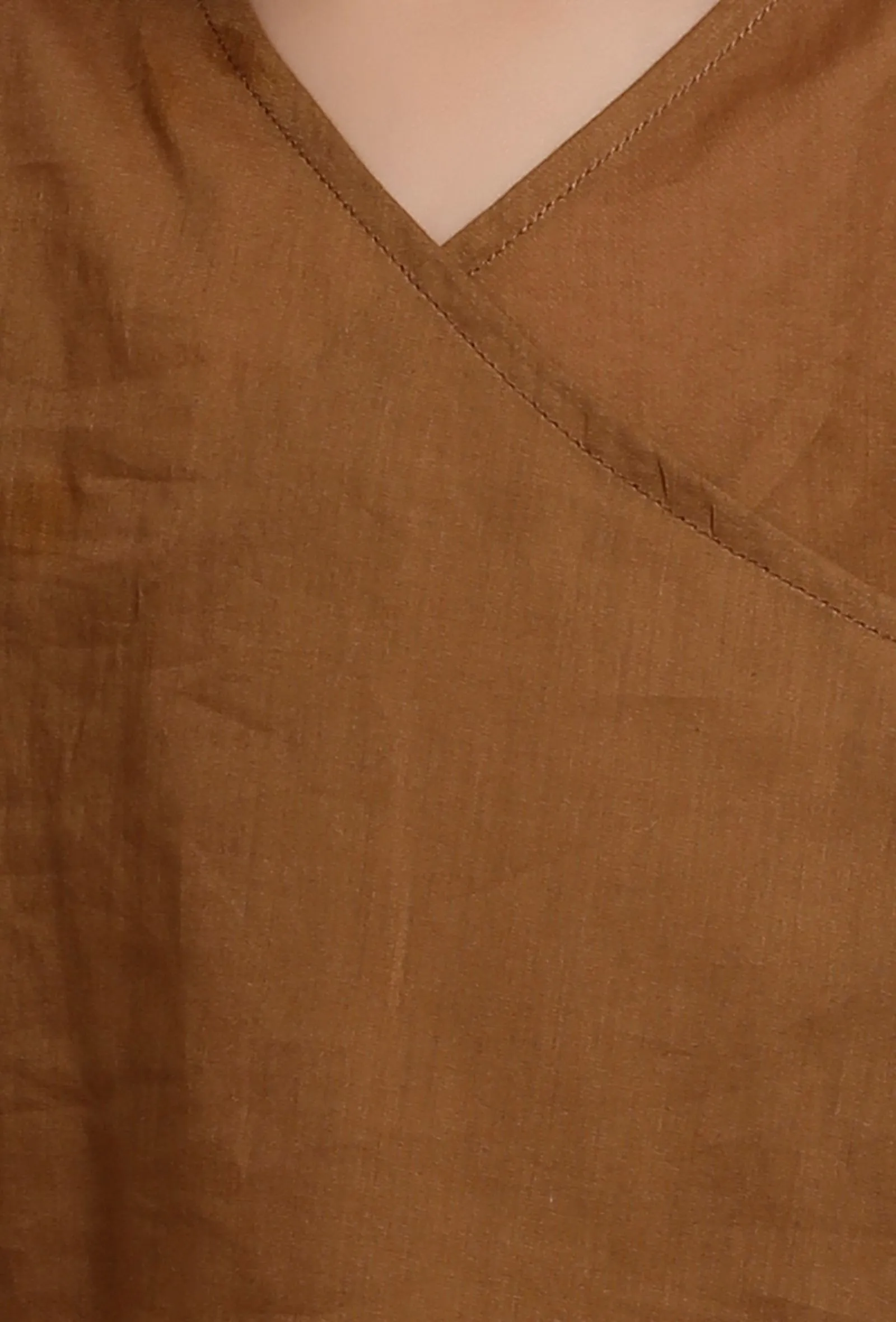 Set Of 2: Brown Wrap Around Mul Mul Kurta With Brown Pant